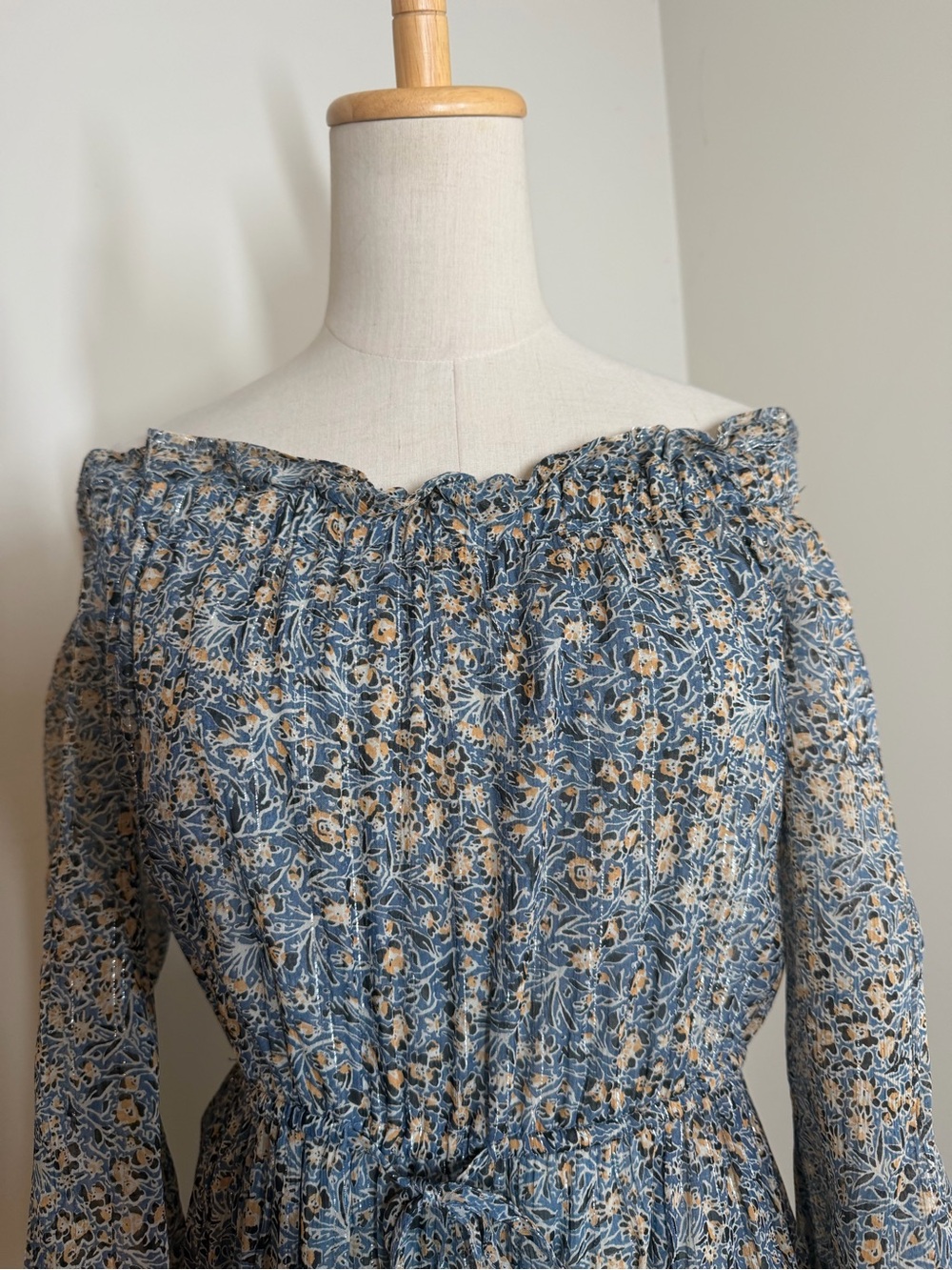 Anthropologie Kira Off-the-Shoulder-SZ 6-Blue Shimmer Peasant Dress Stretchy$198 - Picture 6 of 14